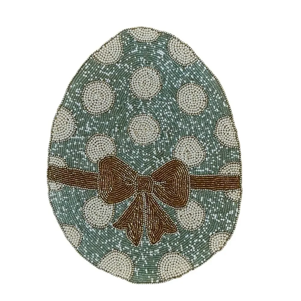 Cynthia Rowley Easter Egg Bow Beaded Placemat 15in Pastel Polka Dot New